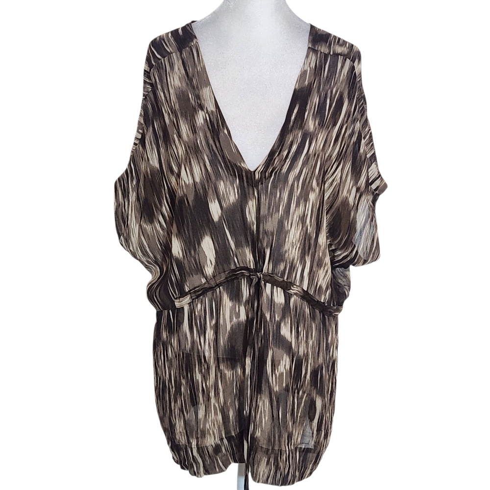 Talbots Brown Print V-Neck Silk Blouse with Matching Tank Size 14W